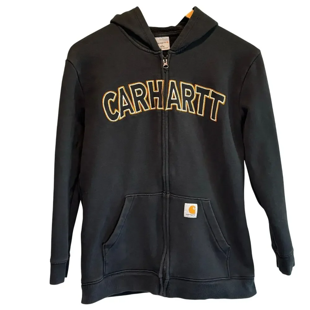 Carhartt Black Zip Front Logo Hoodie - size Large Kid's